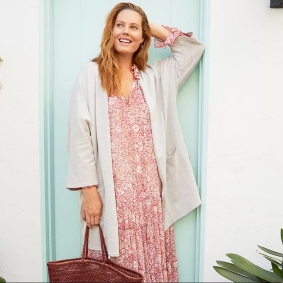 DONNI NWT Long Line Cardigan Tan Grayish Ribbed Basic Casual - Picture 2 of 10